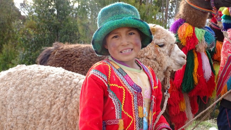 Girl posing with a llama for tips