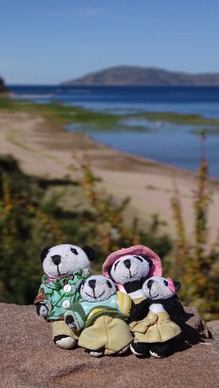 The Pandafords on the shore of Lake Titicaca