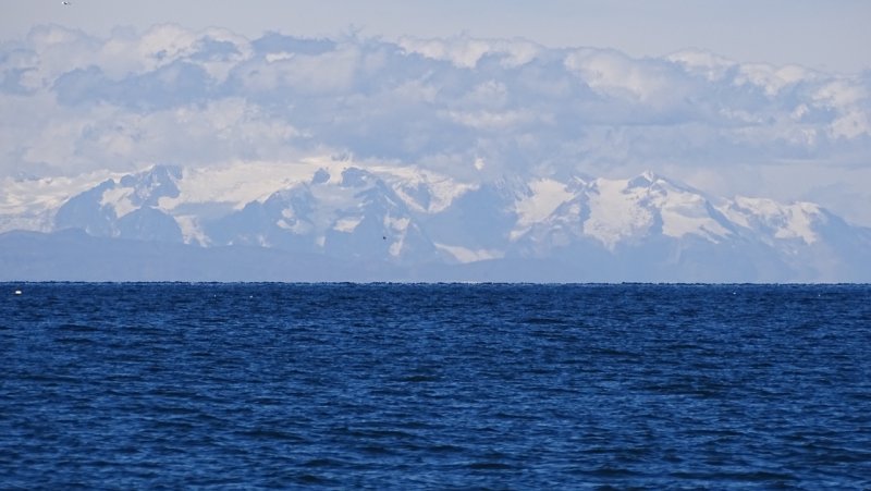 Lake Titicaca with Andes Mountains in the Distance