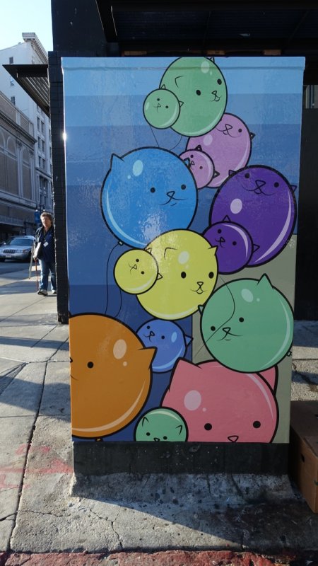 Decorated utility box at Taylor and Turk Streets