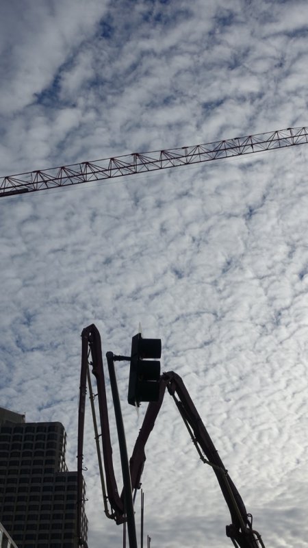 Concrete Pumper, Crane, Clouds