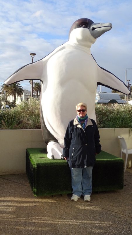 Jocelyn with the St Kilda Penguin Statue