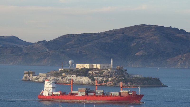 Alcatraz With Container Ship
