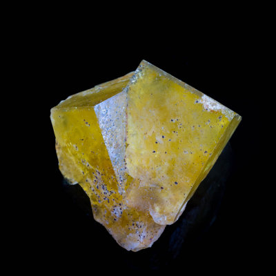 Yellow fluorite interpenetrant twin, 45 mm, Hilton Mine, Scordale, North Pennines, Cumbria, England. 