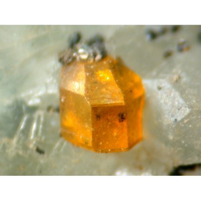 Greenockite hemimorphic hexagonal crystal. Bishopton tunnel, Bishopton, Strathclyde, Scotland, UK. 