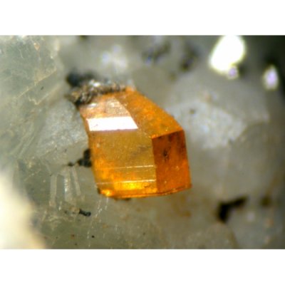 Greenockite hemimorphic hexagonal crystal. Bishopton tunnel, Bishopton, Strathclyde, Scotland, UK. 