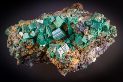 Torbernite, crystals to 5 mm on 5 cm matrix. Published specimen.