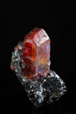 Rhodonite crystal in galena, 27 x 20 x 13 mm, North Mine, Broken Hill, NSW, Australia.