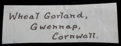 Sir Arthur Russell label for a Wheal Gorland clinoclase specimen