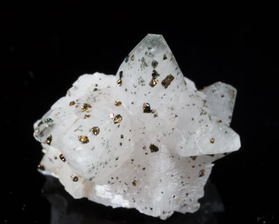 chalcopyrite on calcite, 35 x 30 x 25 mm, Cloud Hill Quarry, Breedon on the Hill, Leicestershire