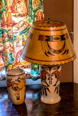 Hopi lamp and vase in John Hubbell's home, Hubbell tading Post, Ganado, AZ