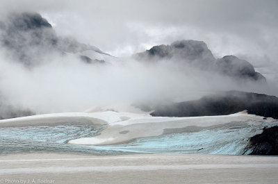 Foggy view of Davidson Glacier