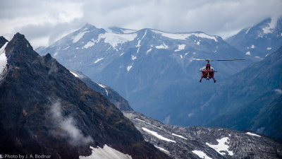 Helicopter enroute to Davison Glacier