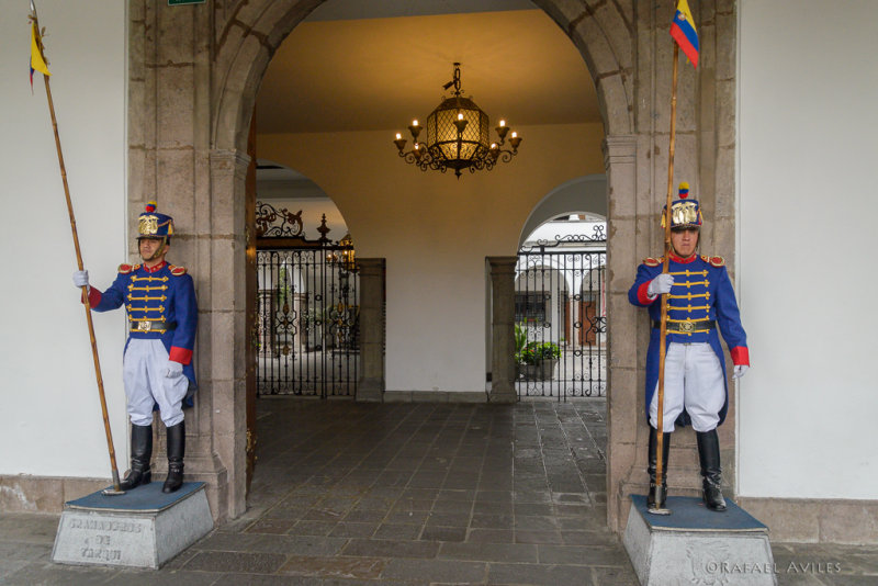 Guards at the entrance of Carondelet Palace, Ecuador's White House.