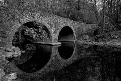 Old stone bridge over the Wissahickon creek. Pennsylvania.