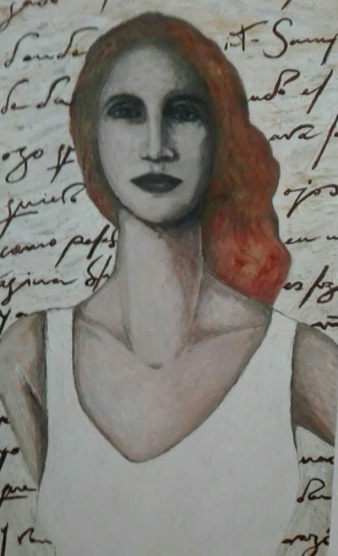red words on a white page (detail) (sold)
