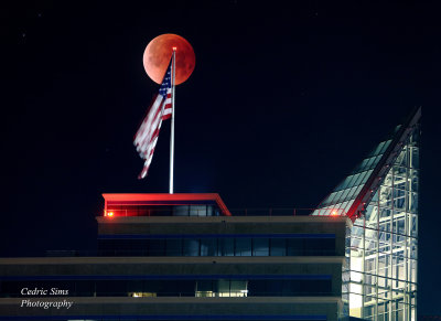 Supermoon Bluemoon Eclispe over the Bank of the West building in Sacramento.
