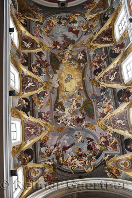 Colorful ceiling frescoes painted by Giulio Quaglio in 1706 St. Nicholas church Ljubljana Cathedral Slovenia
