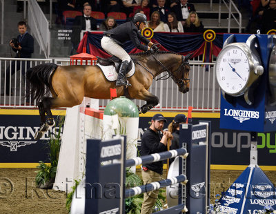 Sharn Wordley on Barnetta soaring to third place in the Longines FEI World Cup Show Jumping competition jumpoff at the Royal Hor