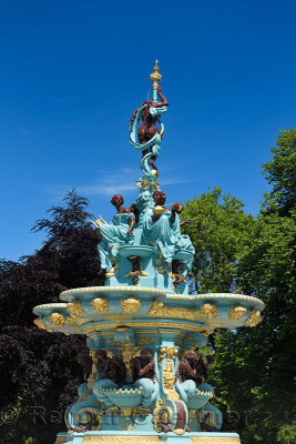 Freshly painted and restored cast iron Ross Fountain in West Princes Street Gardens Edinburgh Scotland