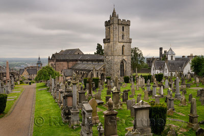 Church of the Holy Rude or Holy Cross with Bell tower and Royal Cemetery with historic gravestones on Castle Hill above Stirling