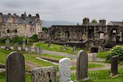 16th Century Mar's Wark stone townhouse ruins at Royal Old Town cemetery at the Church of the Holy Rude on Castle Hill Stirling 