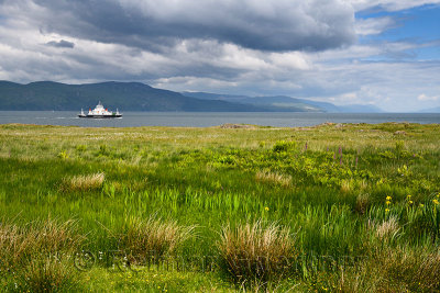 Sound of Mull Ferry at Loch Linnhe with clouds from Isle of Mull Duart Castle Scotland UK
