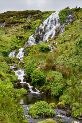Brides Veil Falls waterfall on Highway A855 to Loch Leathan at The Storr on Isle of Skye Scottish Highlands Inner Hebrides Scotl
