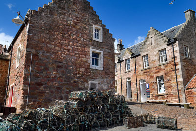 Brodie's Grannie's restaurant and stone houses and lobster traps in the fishing village of Crail Fife Scotland UK
