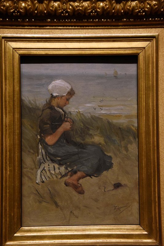 Girl Knitting in the Dunes (1870-1900) - Bernardus Johannes Blommers - 4945