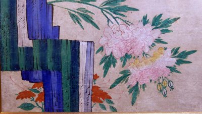 Fleurs rouges, rocher et papillons (dtail) - Dynastie Choson (1392-1910), 19e sicle - 9228