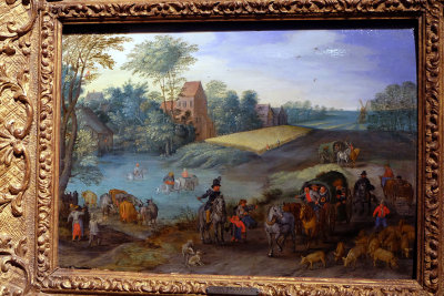 Jan Brueghel the Younger - Cattles Drinking at a Country Road (circa 1638) - 8962