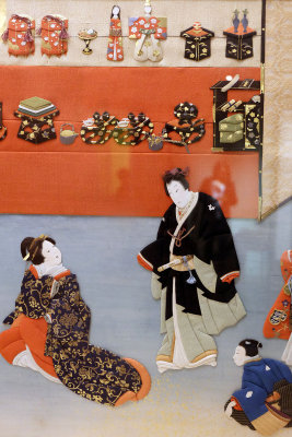 Paravent  deux panneaux reprsentant un jeu de poupes de la fte des filles (1862), dtail - muse municipal de Nagoya - 1060