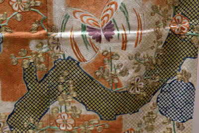 Kosode  motifs de pruniers, quadrillage et coquillages (premire moiti 18e sicle), dtail - 1073