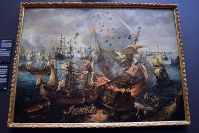 The Explosion of the Spanish Flagship during the Batle of Gibraltar (1622) - Cornelis claesz van Wierigen - 4508