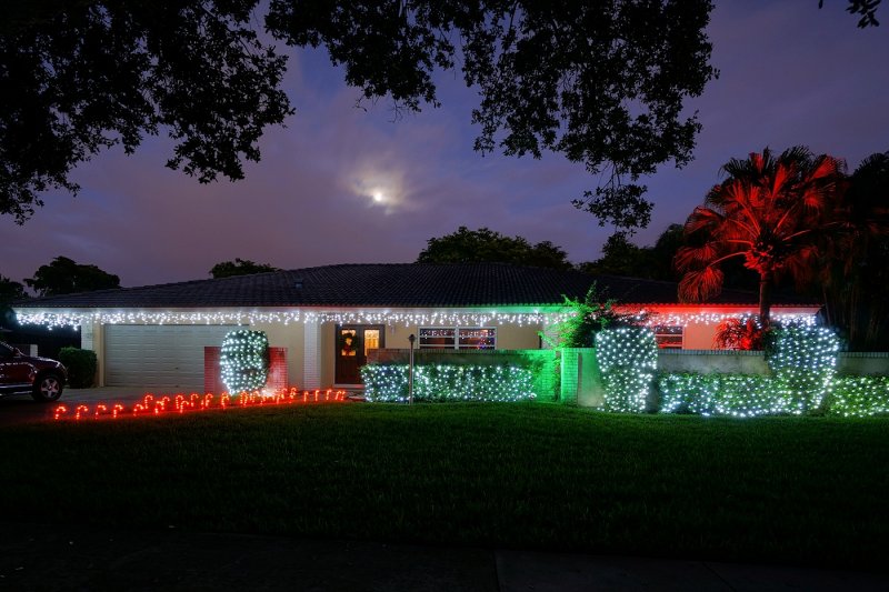 Christmas lights 2013, and rising moon