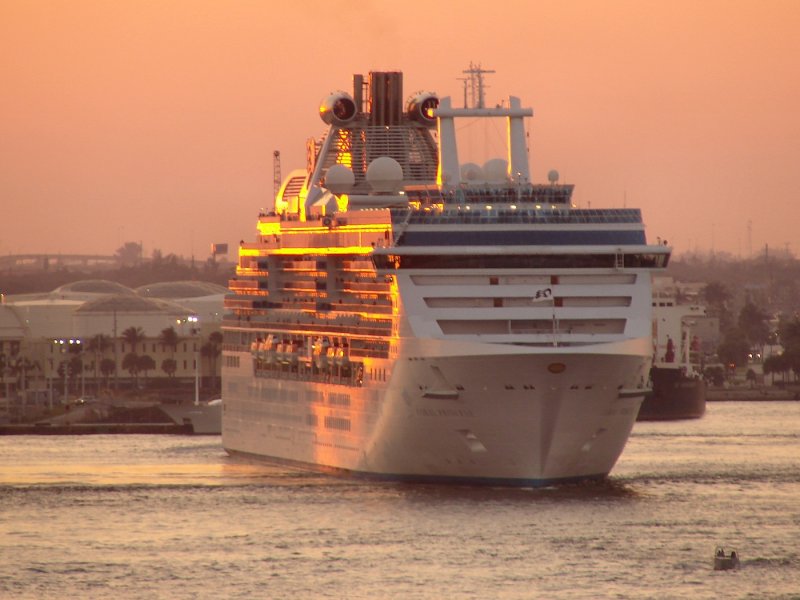 Coral Princess lit by sunset