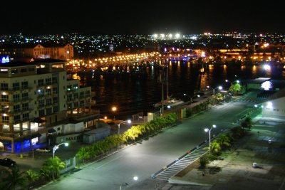 Orenjestad's harbor at night