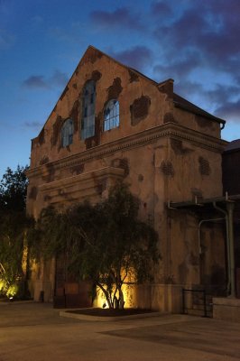 Backlot building at dusk