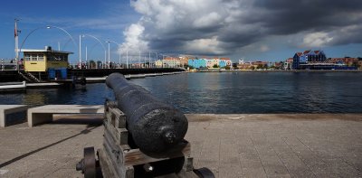 Cannon on Queen Emma bridge and Sint Anna Bay