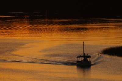 Golden morning glow and boat