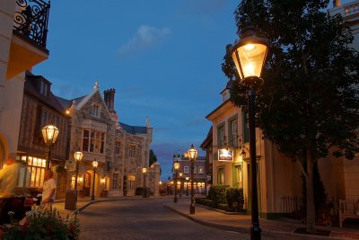 English street at dusk