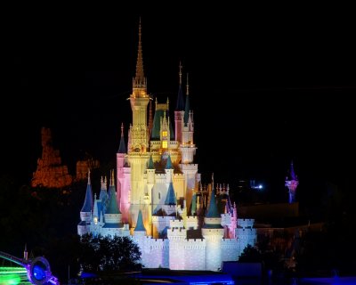 Cinderella's castle at night from BLT