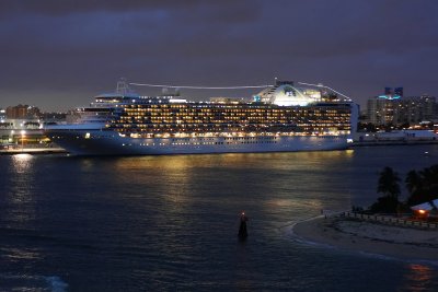 Crown Princess lit up at night