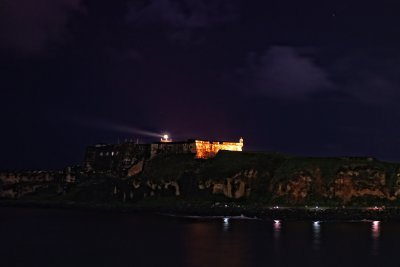 Sailing past El Morro at night