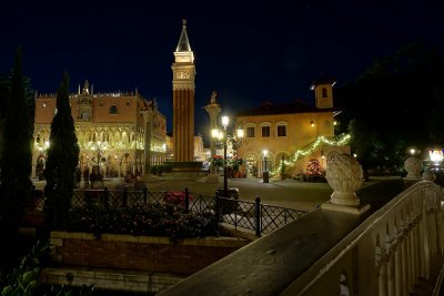 Italy pavilion at night, from the waterfront