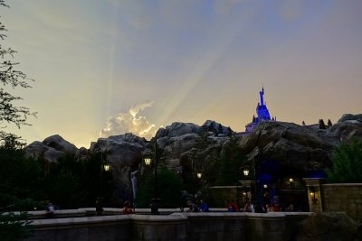 Crepuscular rays over Beast's castle