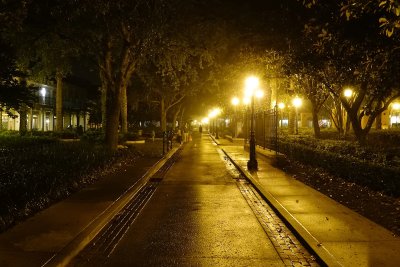 Foggy Port Orleans street at night