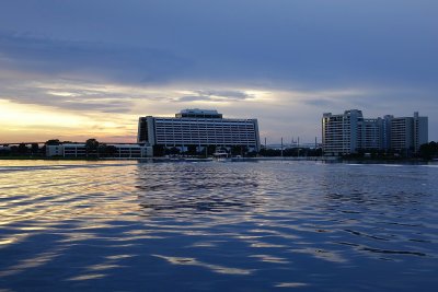 Contemporary and Bay Lake Tower, sunset