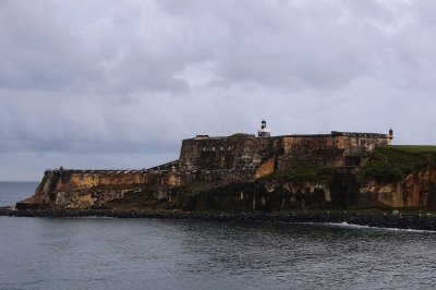 Looking back at El Morro from inside the harbor